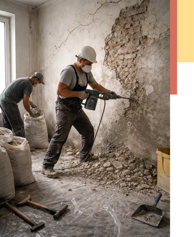 Демонтаж штукатурки со стен в дзержинском от 7368 руб/м² — быстро и недорого | ОТДЕЛОЧНИК-Дзж