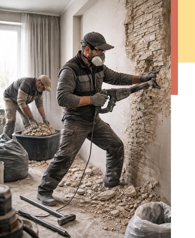 Демонтаж декоративного камня в дзержинском от 1484 руб/м² — быстро и недорого | ОТДЕЛОЧНИК-Дзж