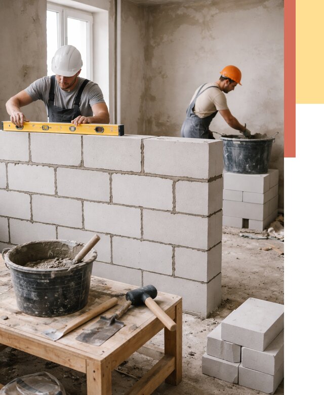 Кладка перегородок из газобетона в дзержинском от 3275 руб. под ключ | ОТДЕЛОЧНИК-Дзж