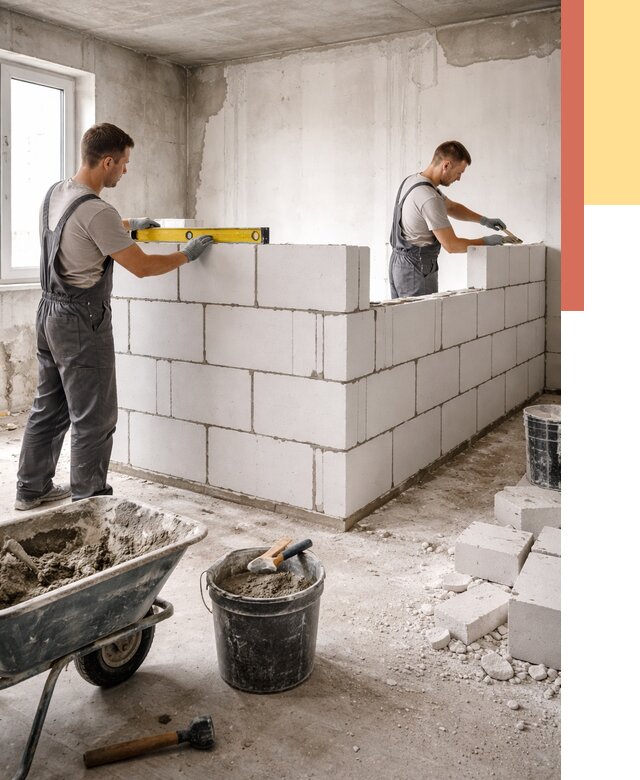 Кладка перегородок из ПГП в дзержинском от 2559 руб./м2 — монтаж и возведение под ключ | ОТДЕЛОЧНИК-Дзж