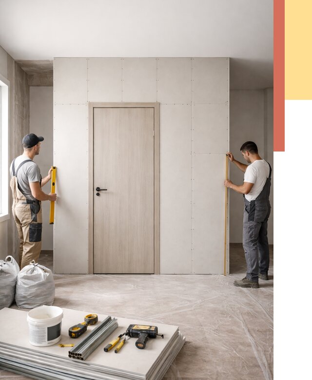 Перегородка из гипсокартона с дверью в дзержинском от 4605 руб. под ключ | ОТДЕЛОЧНИК-Дзж