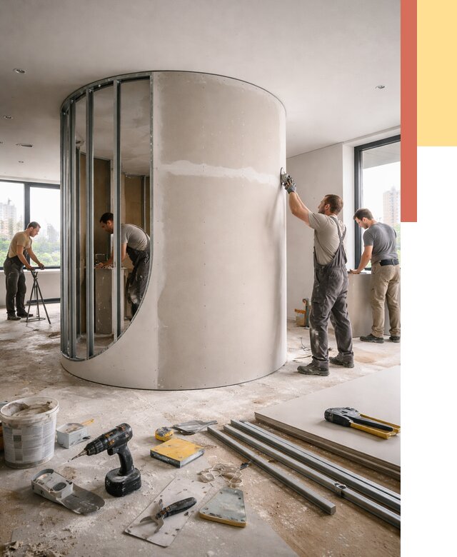 Радиусная перегородка из гипсокартона в дзержинском от 2968 руб. под ключ | ОТДЕЛОЧНИК-Дзж