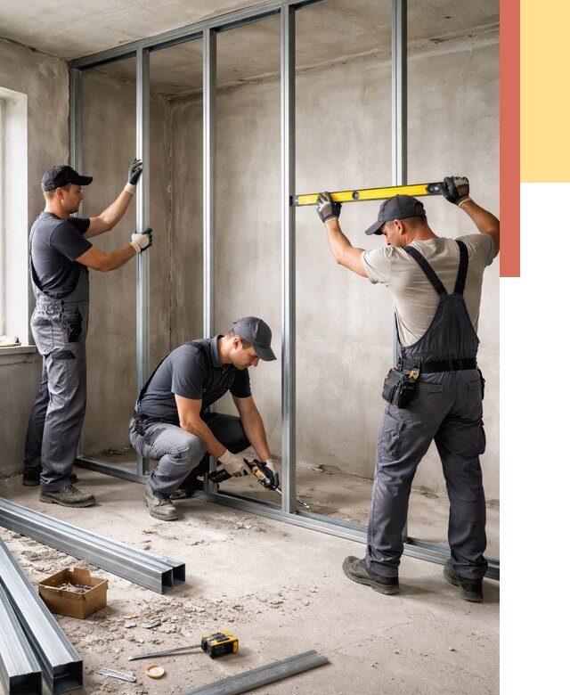 Монтаж каркаса перегородки из профиля в дзержинском от 768 руб. | ОТДЕЛОЧНИК-Дзж