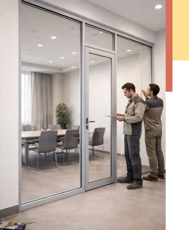 Установка и монтаж алюминиевых перегородок со стеклом в дзержинском от 8392 руб. | ОТДЕЛОЧНИК-Дзж