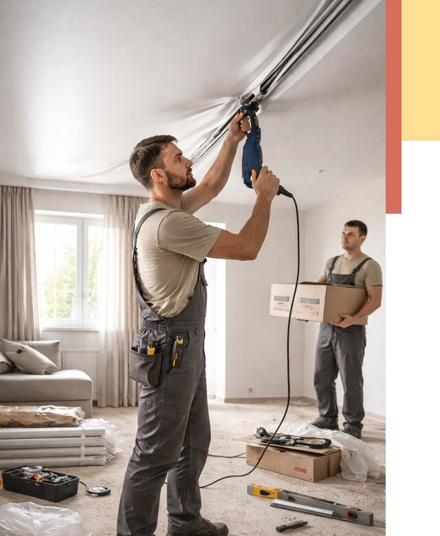 Монтаж сатинового натяжного потолка в дзержинском от 3582 руб. | Быстро, недорого — ОТДЕЛОЧНИК-Дзж