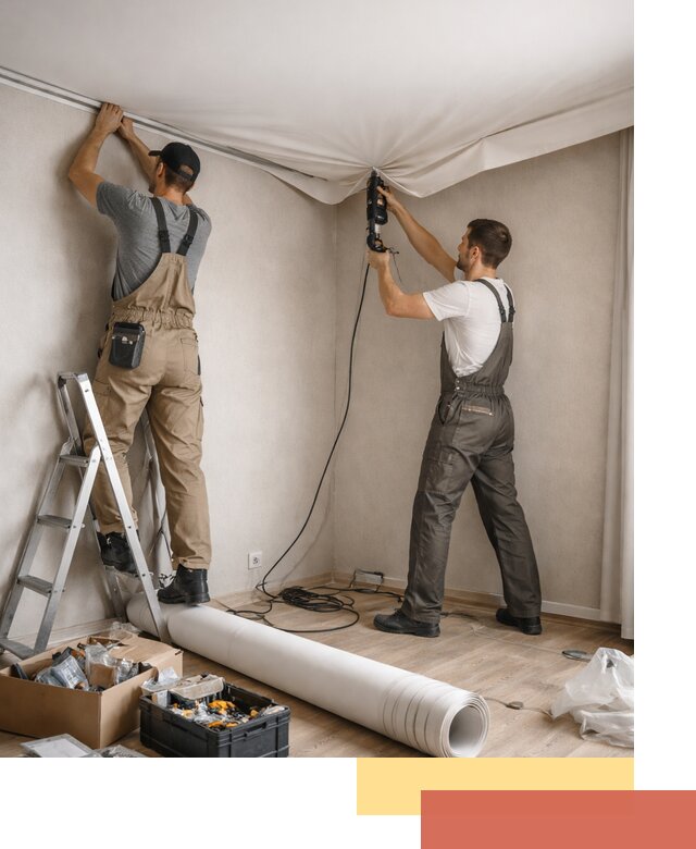 Монтаж цветного натяжного потолка в дзержинском за один день