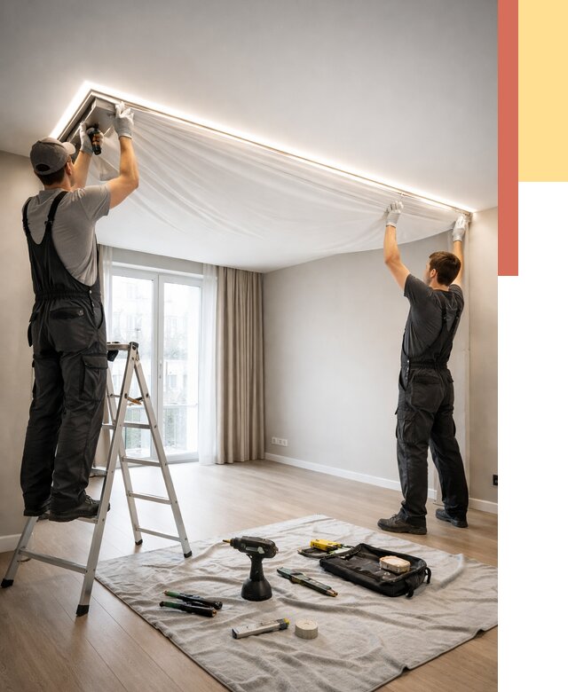 Монтаж парящего натяжного потолка в дзержинском от 4605 руб. быстро и недорого | ОТДЕЛОЧНИК-Дзж