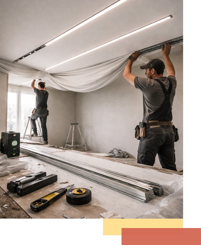 Монтаж натяжных потолков со световыми линиями в дзержинском