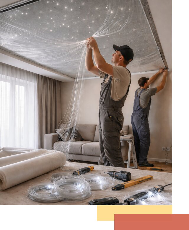 Монтаж натяжного потолка «Звездное небо» в дзержинском