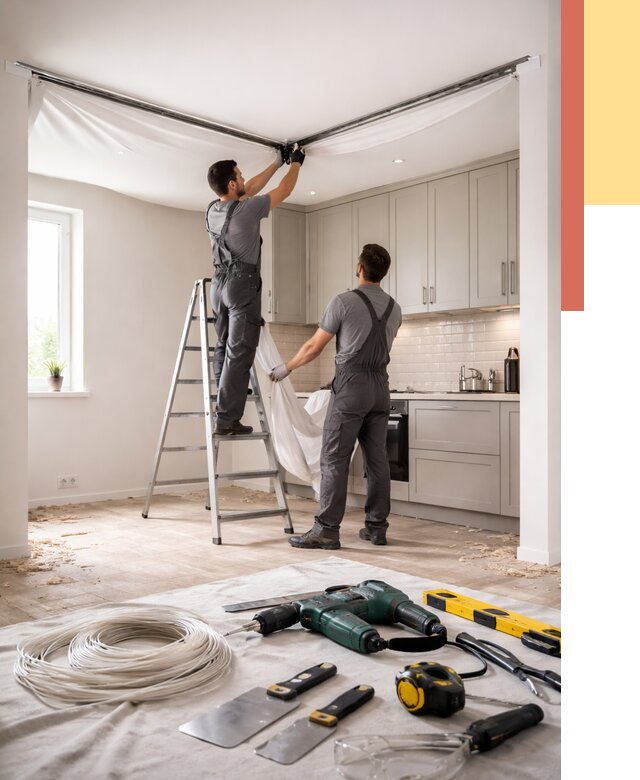 Установка натяжного потолка на кухне в дзержинском от 2456 руб. | ОТДЕЛОЧНИК-Дзж