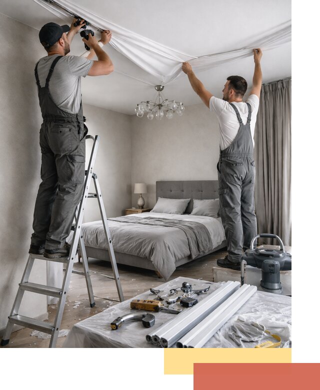 Монтаж натяжного потолка в спальне в дзержинском