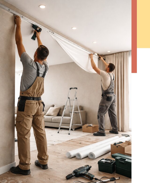 Монтаж натяжного потолка в гостиной в дзержинском от 563 руб. | ОТДЕЛОЧНИК-Дзж