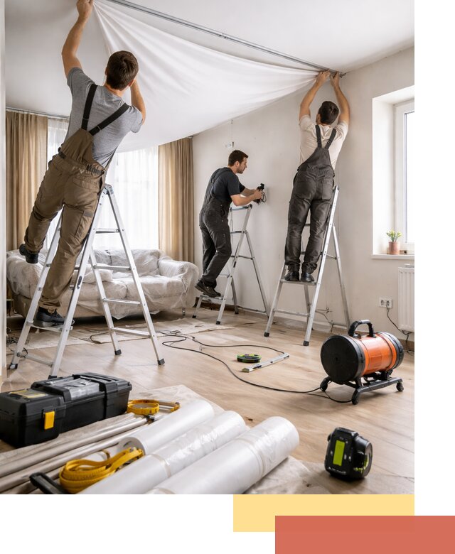 Монтаж натяжного потолка в гостиной в дзержинском