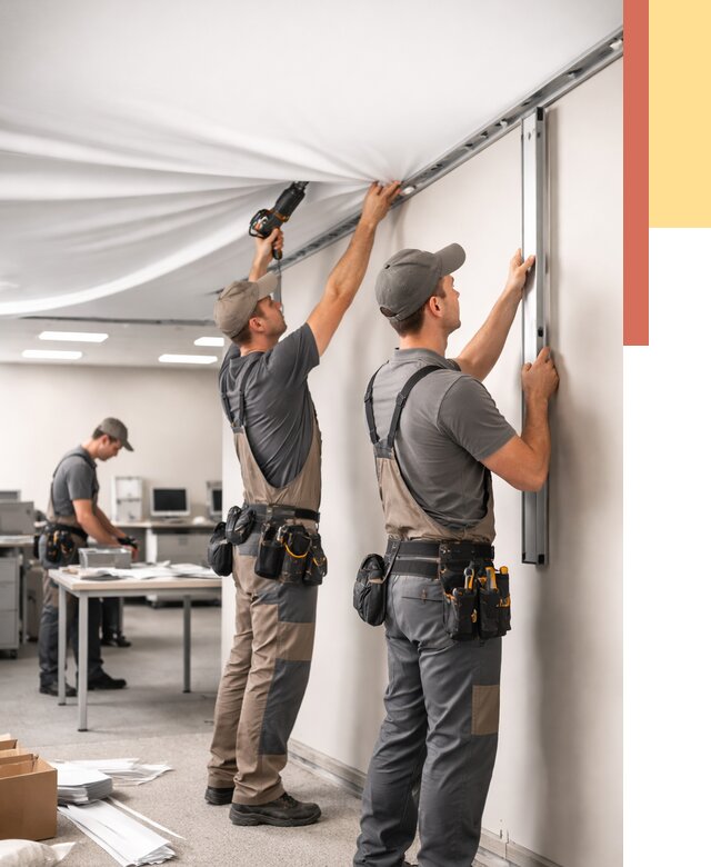 Монтаж натяжного потолка в офисе в дзержинском от 461 руб/м² — быстро и недорого | ОТДЕЛОЧНИК-Дзж