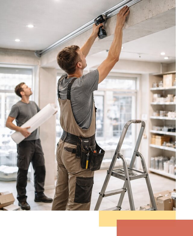 Монтаж натяжных потолков в магазине в дзержинском