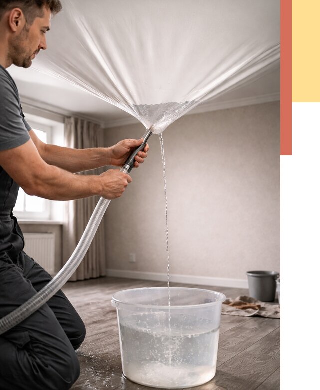 Слив воды с натяжного потолка в дзержинском от 2559 руб. быстро и недорого | ОТДЕЛОЧНИК-Дзж