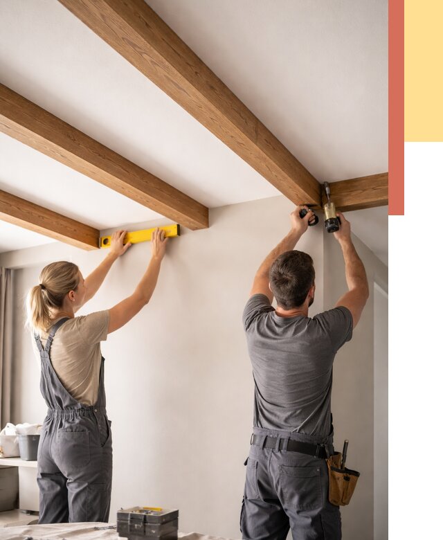 Монтаж декоративных балок на потолок в дзержинском от 4298 руб. — ОТДЕЛОЧНИК-Дзж